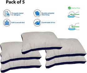 Siroki Bond Fiber Blue Side Border Sleeping Pillow Pack of 5