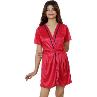                       Nivcy Women Solid Nightwear Satin True Red (Small)                                              