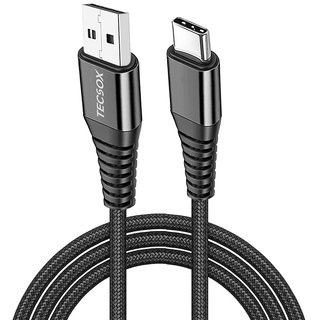 TecSox TecWire Type C Double Braided Cloth  3.5Amp Fast Data  Charging USB Type-C  Cable, 1 Mtr, Rugged Extra Tough