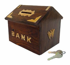 Yuvaansh Creation Handmade Wooden Hut Shape Piggy Bank Money Coin Box for Kids  Adults (4-Inch)