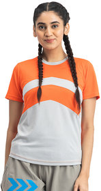 DRYP EVOLUT Women's Orange Pure Polyester Color Blocking T-shirt