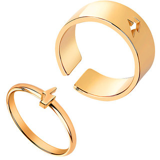                       M Men Style Trendy Fancy High Quality Fashion Design Gold Stainless Steel Couple Finger Adjustable Ring Set For Unisex                                              