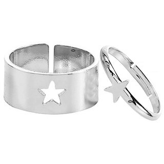                       M Men Style Wholesale Personality Star Design Silver Stainless Steel Couple Finger Adjustabl Ring Set For Unisex                                              