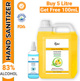 5 Litre Lemon Fragrance 100mL Rose Sanitizer Non Stick Disinfectant Sanitizer Instant Kills 99.9 Germs, Virus  Bacteria