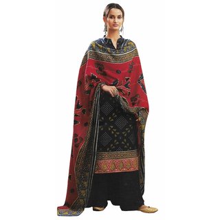 Soul Essence Womens Woollen Printed Suit With Shawl Dress Material (vch11470, Black, Unstiched)