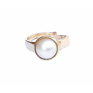                       RS GEMSEXPORT Brass Pearl Silver Plated Ring                                              