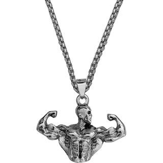                       M Men Style Muscle Fitness Bodybuilding Gym Weight Figure Men Fitness Silver Stainless Steel Pendant  For Men And Women                                              