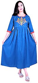 Reliable Women's Blue Floral Rayon Stitched Kurti