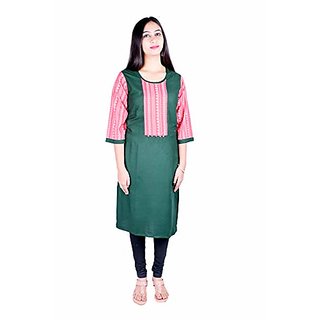 Reliable Women's Green Floral Rayon Stitched Kurti