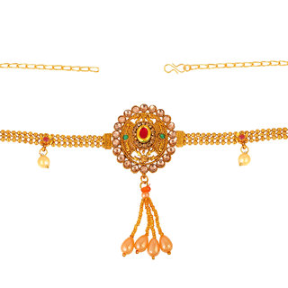                       MissMister Brass Precious stone Golden Pearls Traditional Kamarbandh Women Waistbelt Ethnic Jewellery (MM2571KBKK)                                              