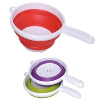                       Kumaka Collapsible Colander Kitchen Food Strainer with Handle Foldable Silicone Washing Basin Space-Saver Folding Strain                                              