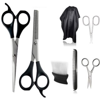                       Doberyl 7 PCS Set 6.5 Inches Hair Cutting Thinning Scissors for Nose, Ear Hair, Beard, Mustache Neck Duster Brush, Comb                                              