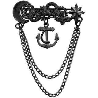                       M Men Style Men's Anchor Wheel Nautical Lapel Pin Badge Hanging Chains Black  Brass Brooch For Men And Boys                                              