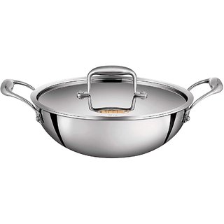                       Kumaka Siddhi Triply Stainless Steel Kadhai with Lid (Induction  Gas Stove Compatible) (20)                                              