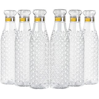 Slapstick Crsytal Clear Transparent Gold Stripped Plastic Water Bottle Set of 1 6 10 12 , 1l , Ideal For Gym School, Off