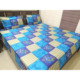                       ABC Textile Pure Cotton Printed Blue King Size Bedsheet  2 Pillow Covers (100x108 Inches)                                              
