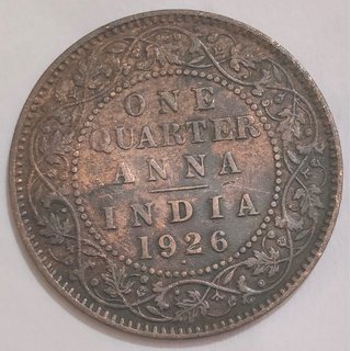                       RARE 1926 QUARTER ANNA GEORGE V DOT MINT MARK BRITISH INDIA COIN                                              