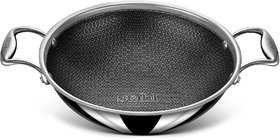 Stahl Triply Stainless Steel Artisan Hybrid Kadhai with Lid, 6324, 24cm, 2.4 Liters