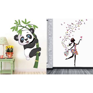                       EJA ART Set of 2 Wall Sticker Baby Panda and Dream Girl Wall Sticker                                              