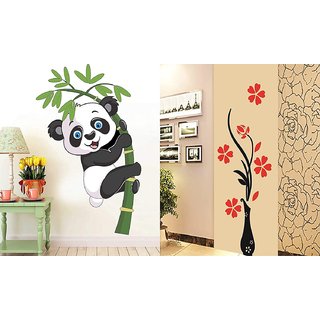                       EJA ART Set of 2 Wall Sticker Baby Panda and Flower Vase Red Wall Sticker                                              