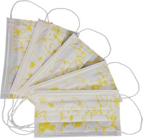 Floral Yellow Print Surgical Masks (Pack of 50)