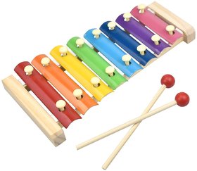 Yuvaansh Creations Wooden Xylophone Guitar Shaped Musical Toy for Children with 8 Note Pack of 1- Multi Color