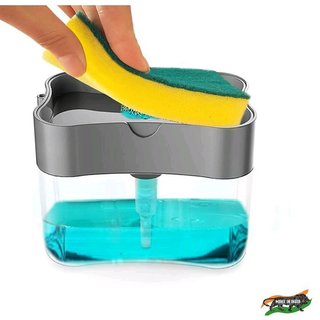 GANESH Plastic Liquid Soap Press-Type Pump Dispenser with Sponge Holder for Kitchen...
