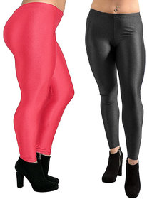 HOMESHOP Shiny lycra leggings for women and girls (Pack of 2) Gajri Black