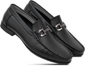 ESCAPER Men's Black Synthetic Leather Slip-On Casual Loafers