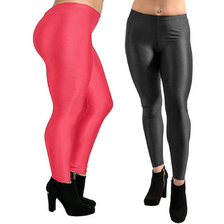 HOMESHOP Shiny lycra leggings for women and girls (Pack of 2) Gajri Black