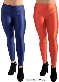 HOMESHOP Shiny lycra leggings for women and girls (Pack of 2) Navyblue Orange
