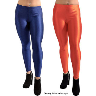 HOMESHOP Shiny lycra leggings for women and girls (Pack of 2) Navyblue Orange