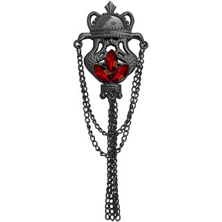                       M Men Style King Crown Black Red Rhinstone Brass Label Pin With Hanging Double Chain Jewelry Brooch For Men And Boy                                              