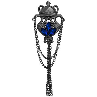                       M Men Style King Crown Black Blue Rhinstone Brass Label Pin With Hanging Double Chain Jewelry Brooch For Men And Boy                                              