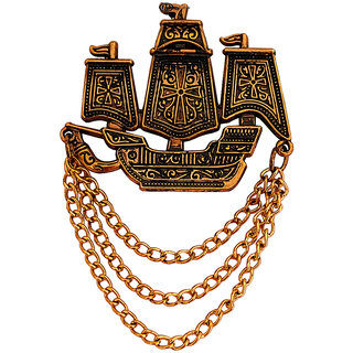                       M Men Style High Quality Gold Black Flag Sailing Ship Nautical Hanging Chain Exquisite Brooch For Men And Boy                                              