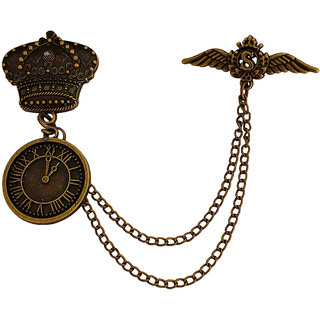                       M Men Style Mens Suit Lapel Hanging Quartz Walker Watch Crown Wing Pin Exquisite Gold Bronze Brooch For Men And Boys                                              