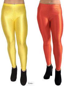 HOMESHOP Shiny lycra leggings for women and girls (Pack of 2) Yellow Orange