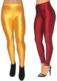 HOMESHOP Shiny lycra leggings for women and girls (Pack of 2) Mustard Maroon