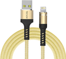TecSox TecWire Lightning End Braided Fast Charging Cable Compatible for-iPhone with MFI Certified (1 Meter, Gold)