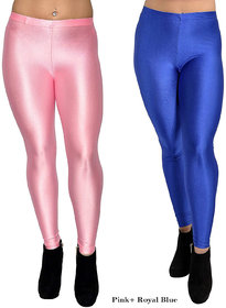 HOMESHOP Shiny lycra leggings for women and girls (Pack of 2) Royalblue babypink