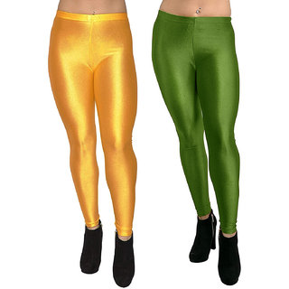 HOMESHOP Shiny lycra leggings for women and girls (Pack of 2) Mustard Mehandi
