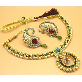                       Multi color Polki mango pearl necklace set                                              