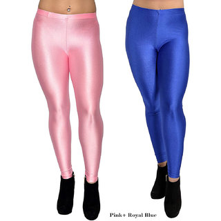 HOMESHOP Shiny lycra leggings for women and girls (Pack of 2) Royalblue babypink