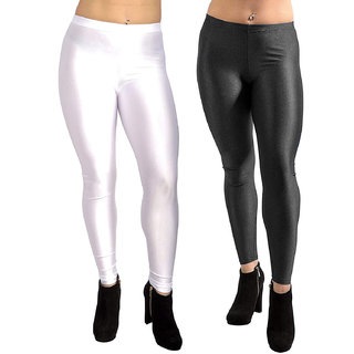 HOMESHOP Shiny lycra leggings for women and girls (Pack of 2) White Black