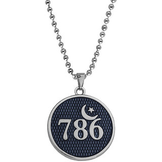                       M Men Style Religious Islamic 786 Allah Lucky Number Moon & Star Pendant Blue,Silver, Zinc Metal Jewelery For Unisex                                              