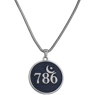                       M Men Style Religious Islamic 786 Allah Lucky Number Moon & Star Jewelery Blue,Silver Zinc Metal Pendant For Unisex                                              