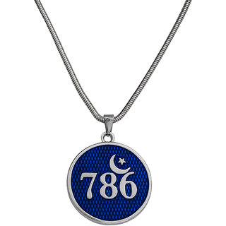                       M Men Style  Religious Islamic 786 Allah Lucky Number Moon & Star Jewelery Blue,Silver Zinc Metal Pendant For Unisex                                              