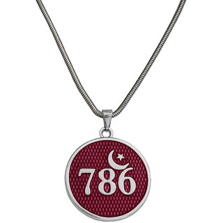                       M Men Style Religious Islamic 786 Allah Lucky Number Moon & Star Jewelery  Pink,Silver Zinc Metal Pendant  For Unisex                                              