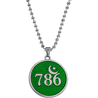                       M Men Style Religious Islamic 786 Allah Lucky Number Moon & Star Jewelery Green,Silver Zinc Metal Pendant For Unisex                                              