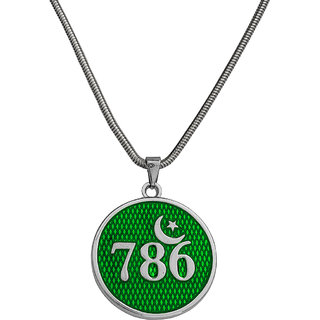                       M Men Style Religious Islamic 786 Allah Lucky Number Moon & Star Jewelery Green,Silver Zinc Metal Pendant For Unisex                                              